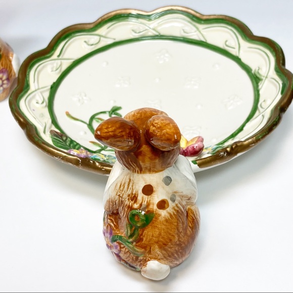 Vintage Easter Bunny Egg Cup and Plate Ceramic Set Of 2 - Picture 8 of 16